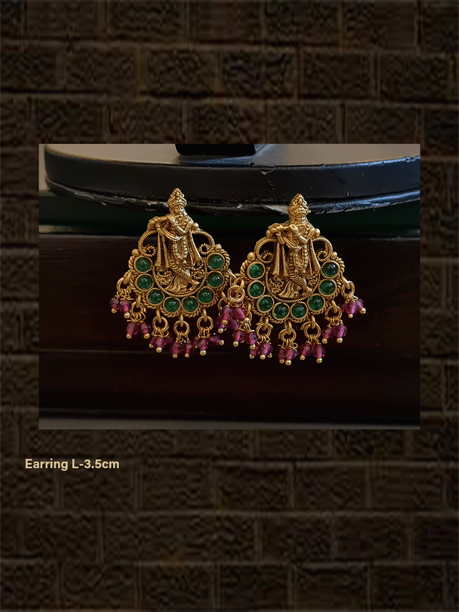 Krishna earrings with coloured bead drops - Odara Jewellery