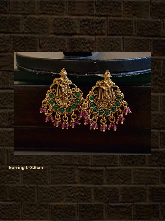 Krishna earrings with coloured bead drops - Odara Jewellery
