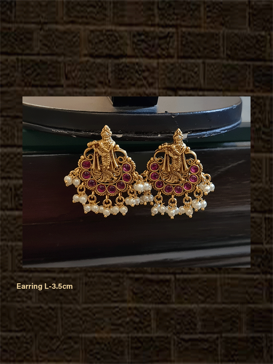 Krishna earrings with coloured bead drops - Odara Jewellery