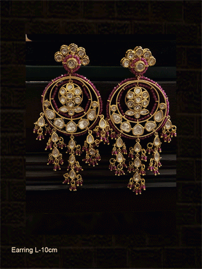 Long uncut polki half flower top chandbali earrings