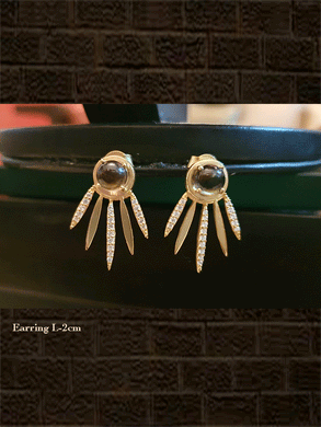Sterling silver smoky cabushion and cubic zirconia earrings - Odara Jewellery