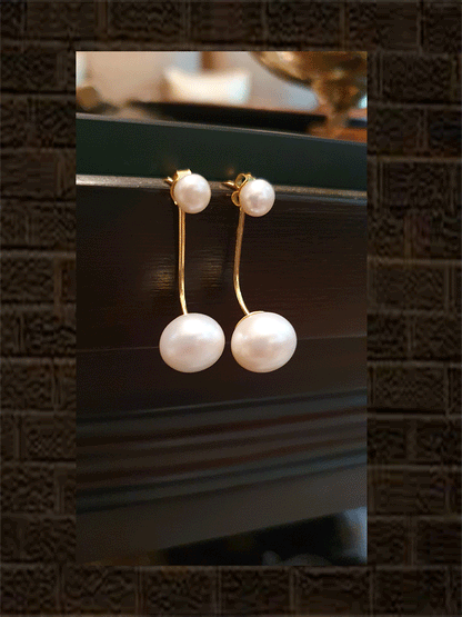 Sterling silver pearl cabushion earring with gold finish(gm wt-6.072gm) - Odara Jewellery