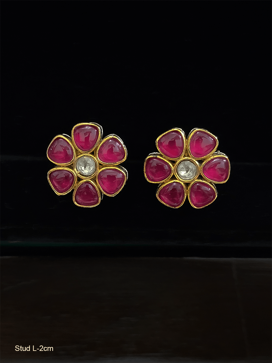 Flower design dual polish studs(2cm) - Odara Jewellery