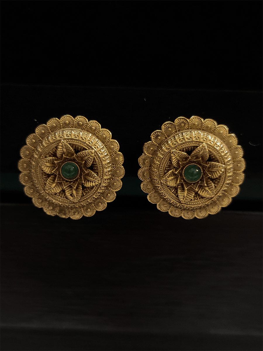 Flower design center of stone studded small studs - Odara Jewellery