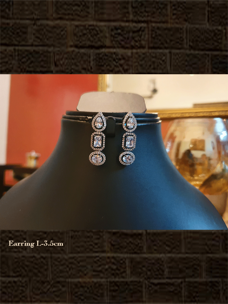 Black finish AD leaf rectangular and circular design earring - Odara Jewellery