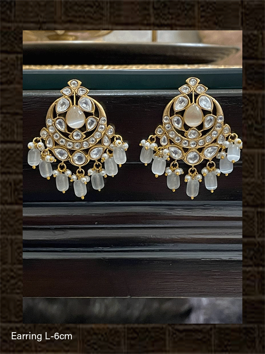 Coloured drops stone studded kundan chandbali earrings - Odara Jewellery