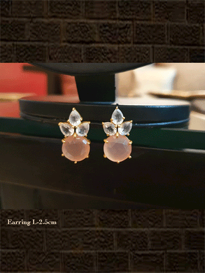 Sterling silver gold plated crystal quartz cut and rose chalcedony briolette earrings(wt-8.380gm) - Odara Jewellery