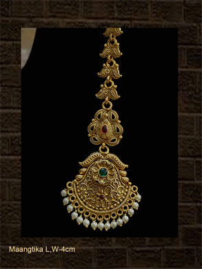 Self design ruby and green stones maangtika with leaf design chain - Odara Jewellery