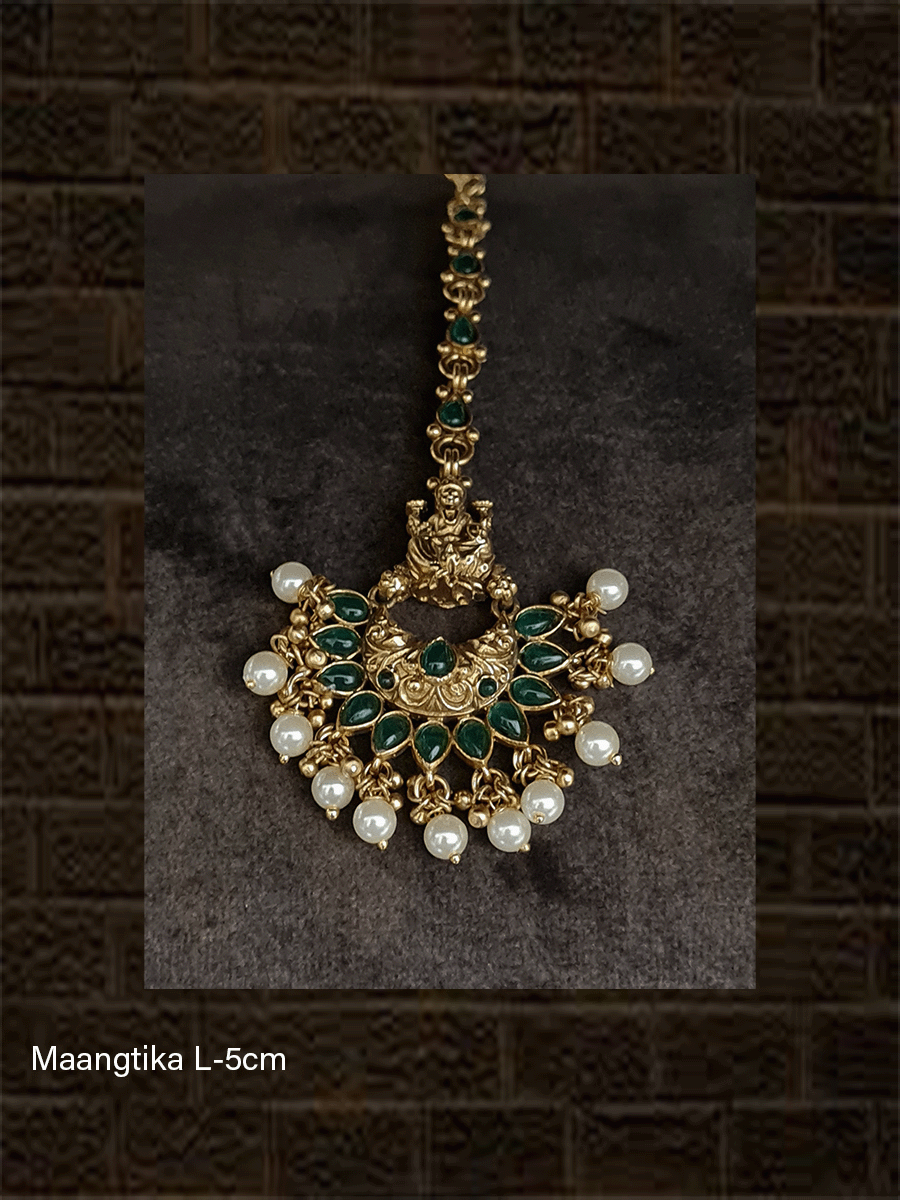 Laxmiji top stone studded pearl drop maangtika - Odara Jewellery