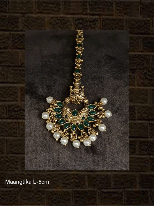 Laxmiji top stone studded pearl drop maangtika - Odara Jewellery
