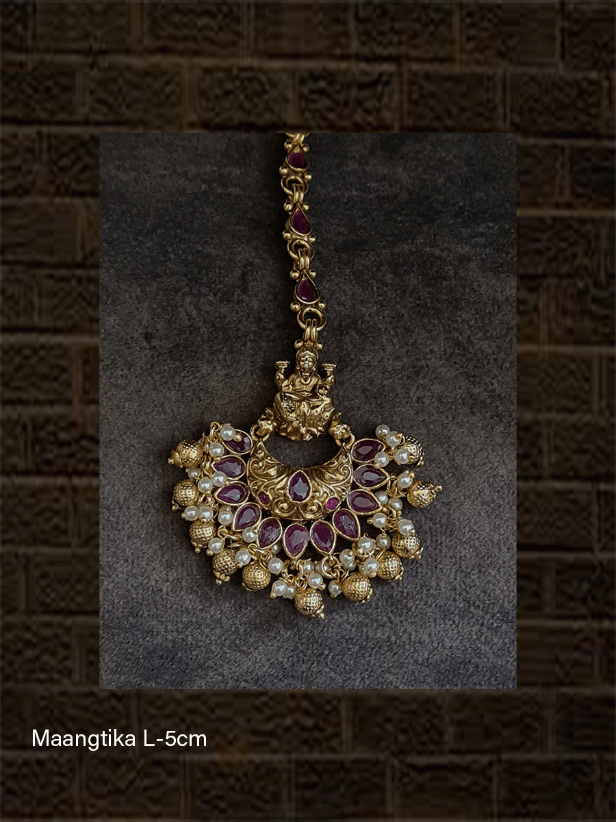 Laxmiji top stone studded pearl drop maangtika - Odara Jewellery