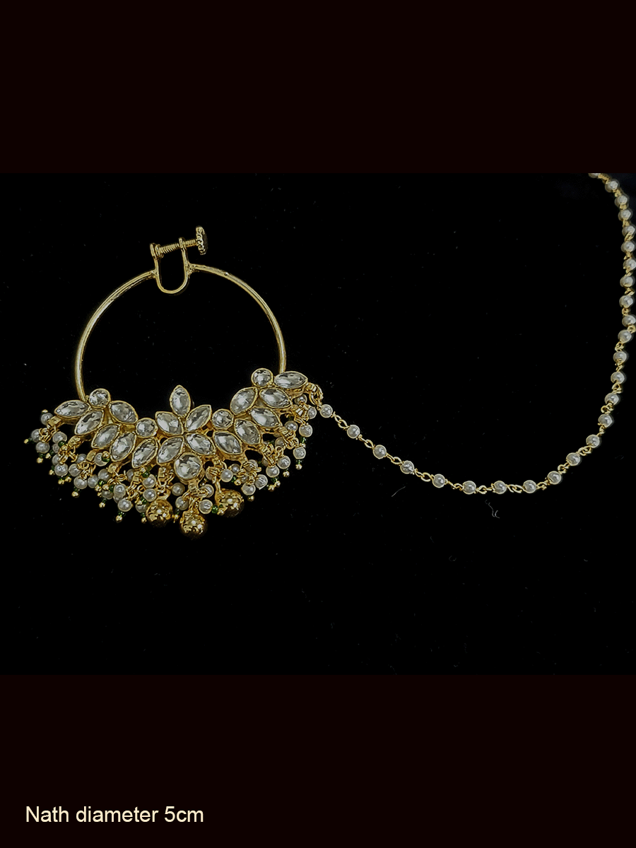 Paachi kundan nath with center flower design