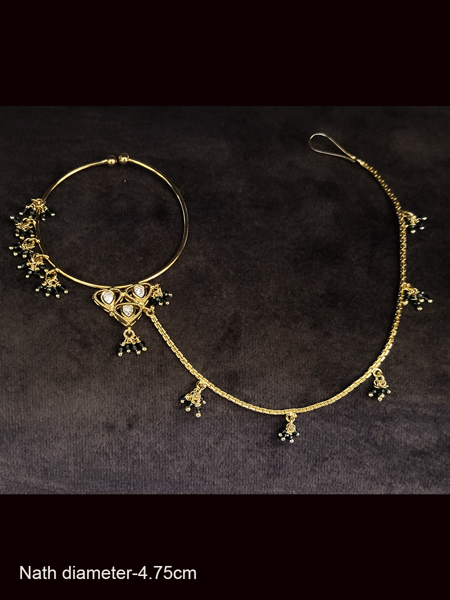 4.75 cm diameter ring Nath with polki and pearly hangings