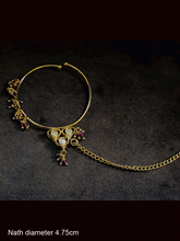 Load image into Gallery viewer, 4.75 cm diameter ring Nath with polki and pearly hangings