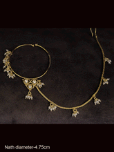Load image into Gallery viewer, 4.75 cm diameter ring Nath with polki and pearly hangings