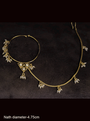 4.75 cm diameter ring Nath with polki and pearly hangings