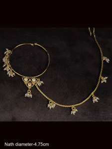 4.75 cm diameter ring Nath with polki and pearly hangings