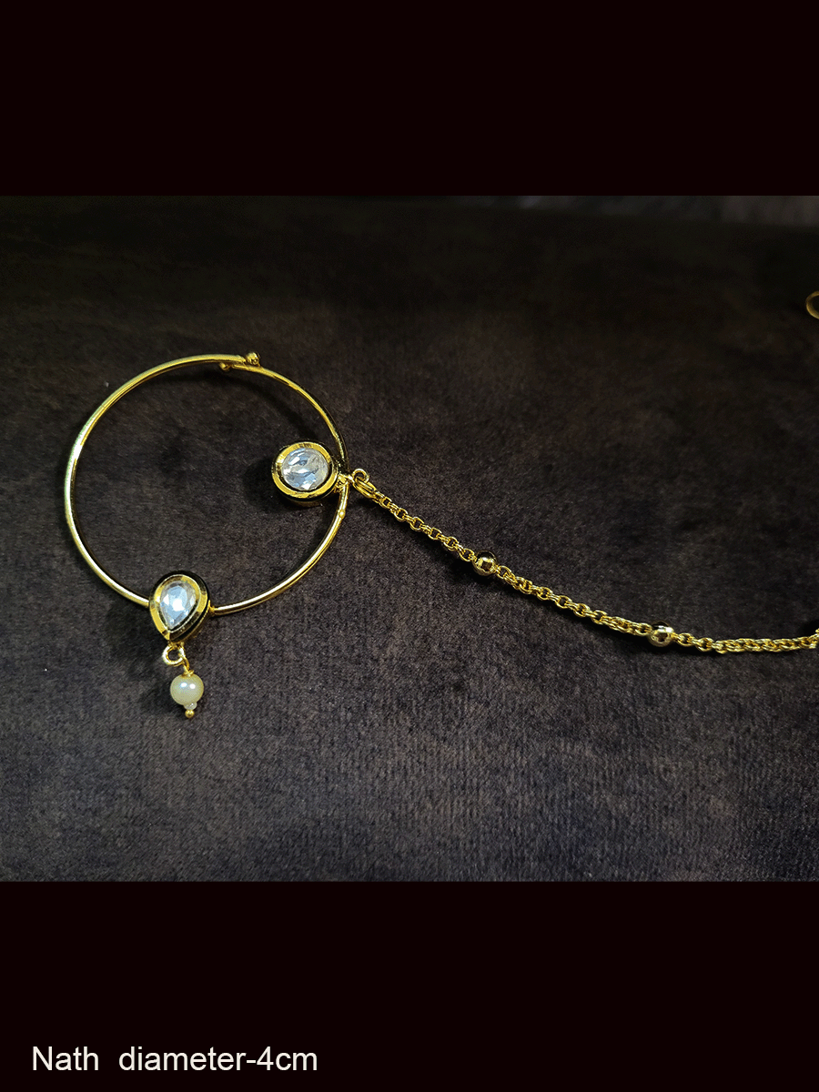 4cm diameter Nath with kundan and pearl drop