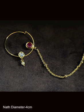 4cm diameter Nath with kundan and pearl drop