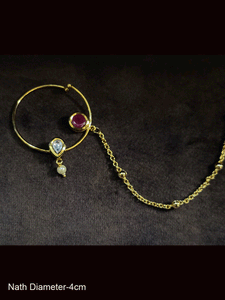 4cm diameter Nath with kundan and pearl drop