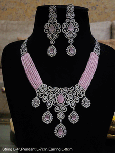 Black finish AD and stone studded multi string neckpiece
