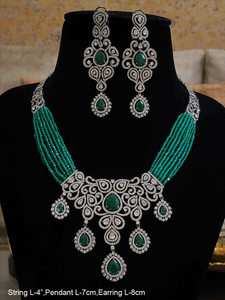Black finish AD and stone studded multi string neckpiece