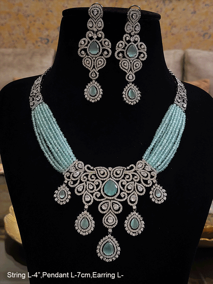 Black finish AD and stone studded multi string neckpiece