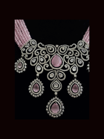 Black finish AD and stone studded multi string neckpiece