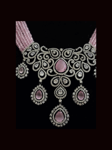 Black finish AD and stone studded multi string neckpiece