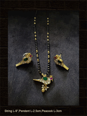 Peacock pendant and earring pacchi kundan mangalsutra set - Odara Jewellery