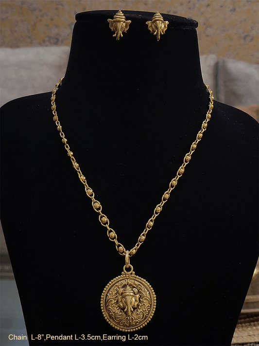 Ganpatiji pendant with differently design gold bead string - Odara Jewellery