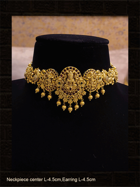 Laxmiji choker set with zircons, flowers and nrityangna's on both sides
