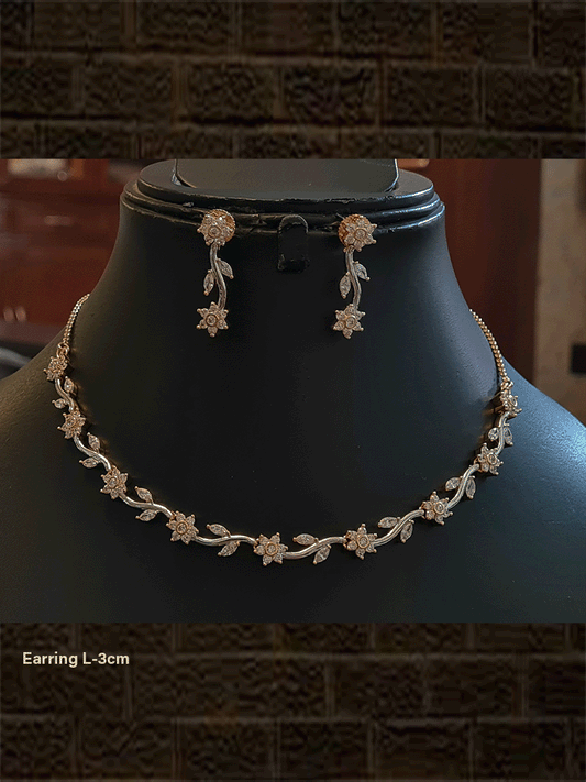 Flower and leaf design delicate AD set in gold finish - Odara Jewellery