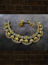 Load image into Gallery viewer, Zircons studded in half jhoomki and elephant design set with rectangular stones - Odara Jewellery