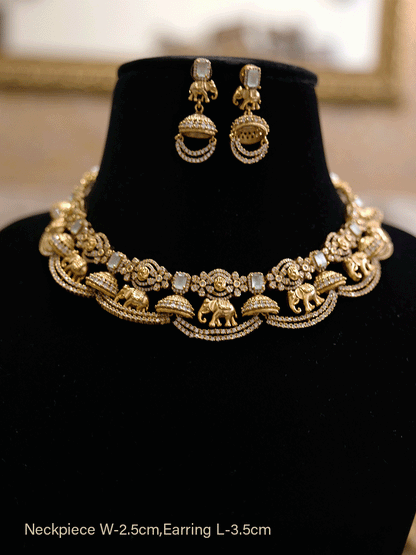 Zircons studded in half jhoomki and elephant design set with rectangular stones - Odara Jewellery