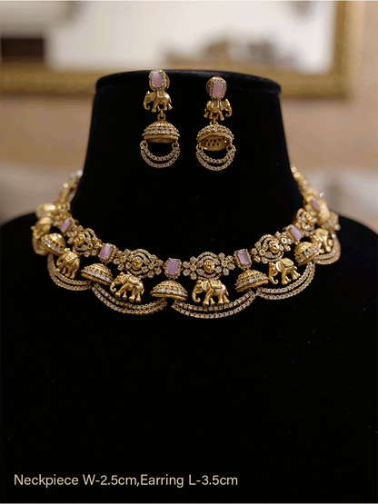 Zircons studded in half jhoomki and elephant design set with rectangular stones - Odara Jewellery