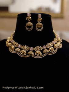 Zircons studded in half jhoomki and elephant design set with rectangular stones - Odara Jewellery