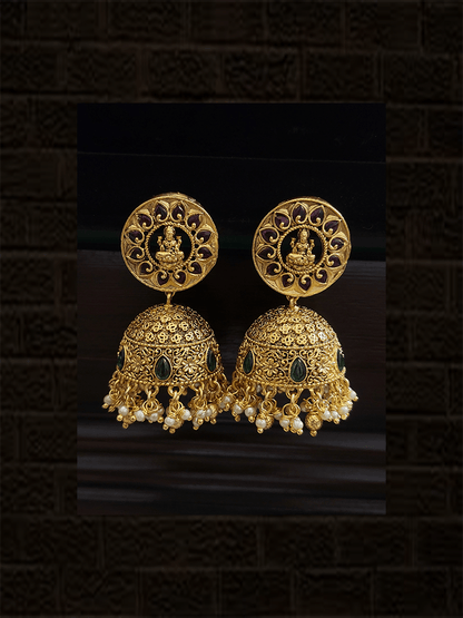 Laxmiji motif's in five circular tukdies set studded with ruby and green stones - Odara Jewellery