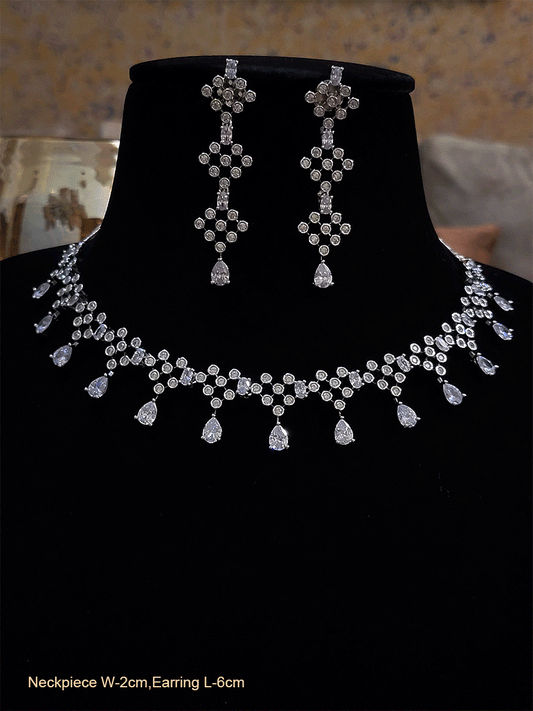 Abstractly linked round AD set with Oval white stone connector and tear drop stone - Odara Jewellery