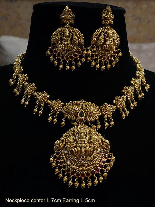 Laxmiji pendant with peacock top design with laxmiji side string set - Odara Jewellery