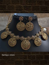 Load image into Gallery viewer, Circular tukdies and flower design polki,ruby and green stones set - Odara Jewellery