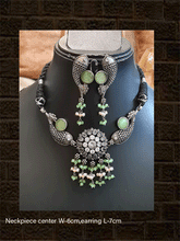 Load image into Gallery viewer, German silver stones studded fish design set with black thread dori - Odara Jewellery