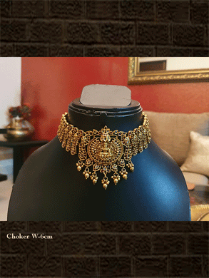Ruby stones and kundan embedded in laxmiji motif choker set with peacock tukdies - Odara Jewellery