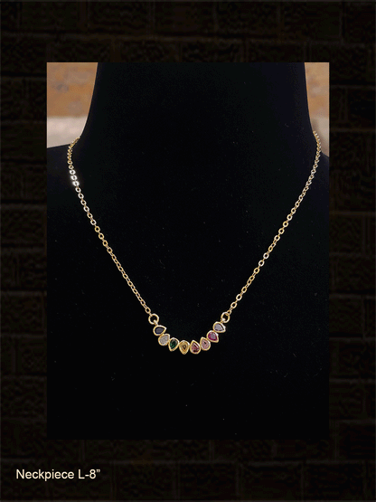 Nine tear drop shape stones pendant in 8" long chain