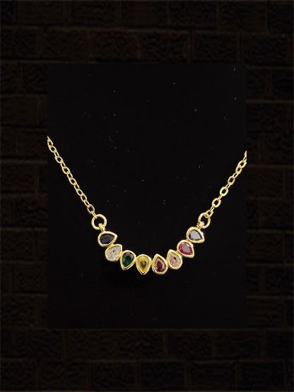 Nine tear drop shape stones pendant in 8" long chain