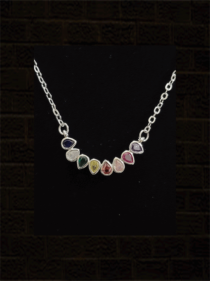 Nine tear drop shape stones pendant in 8" long chain
