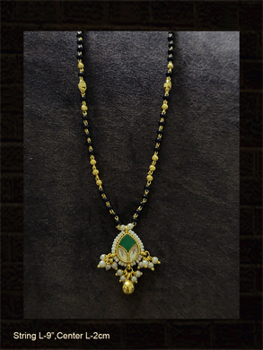 Leaf design pirohi work pacchi kundan mangalsutra - Odara Jewellery