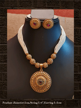 Load image into Gallery viewer, Matar beads and cheed strings neckpiece with round flower design pendant - Odara Jewellery
