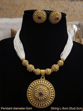 Load image into Gallery viewer, Matar beads and cheed strings neckpiece with round flower design pendant - Odara Jewellery