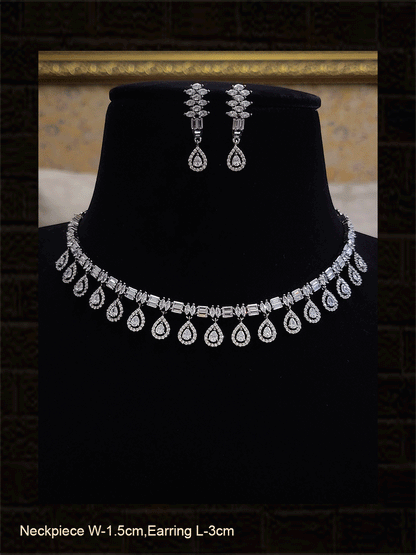 Sleek AD set with tear drop design drops - Odara Jewellery